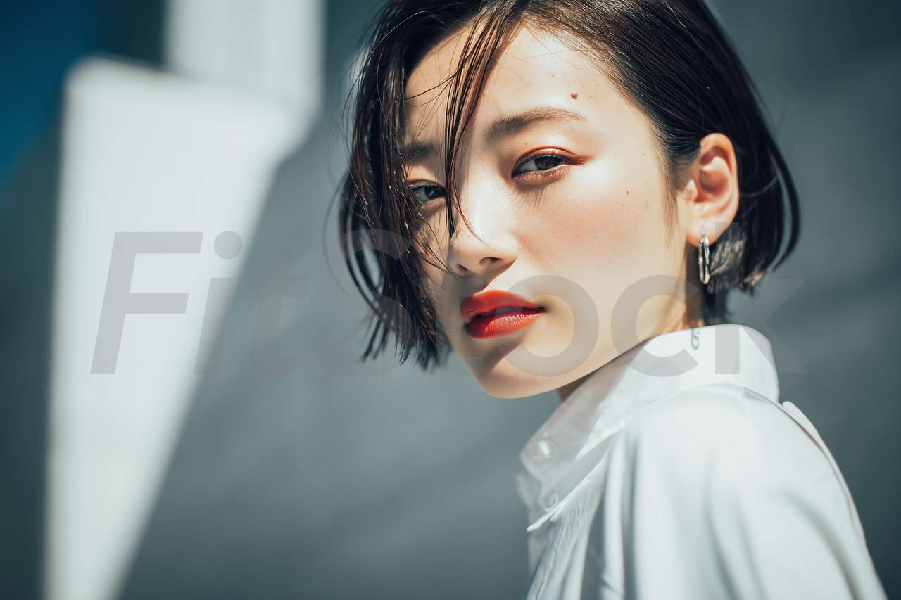 光と影が織りなすショートヘアの女性のポートレート
