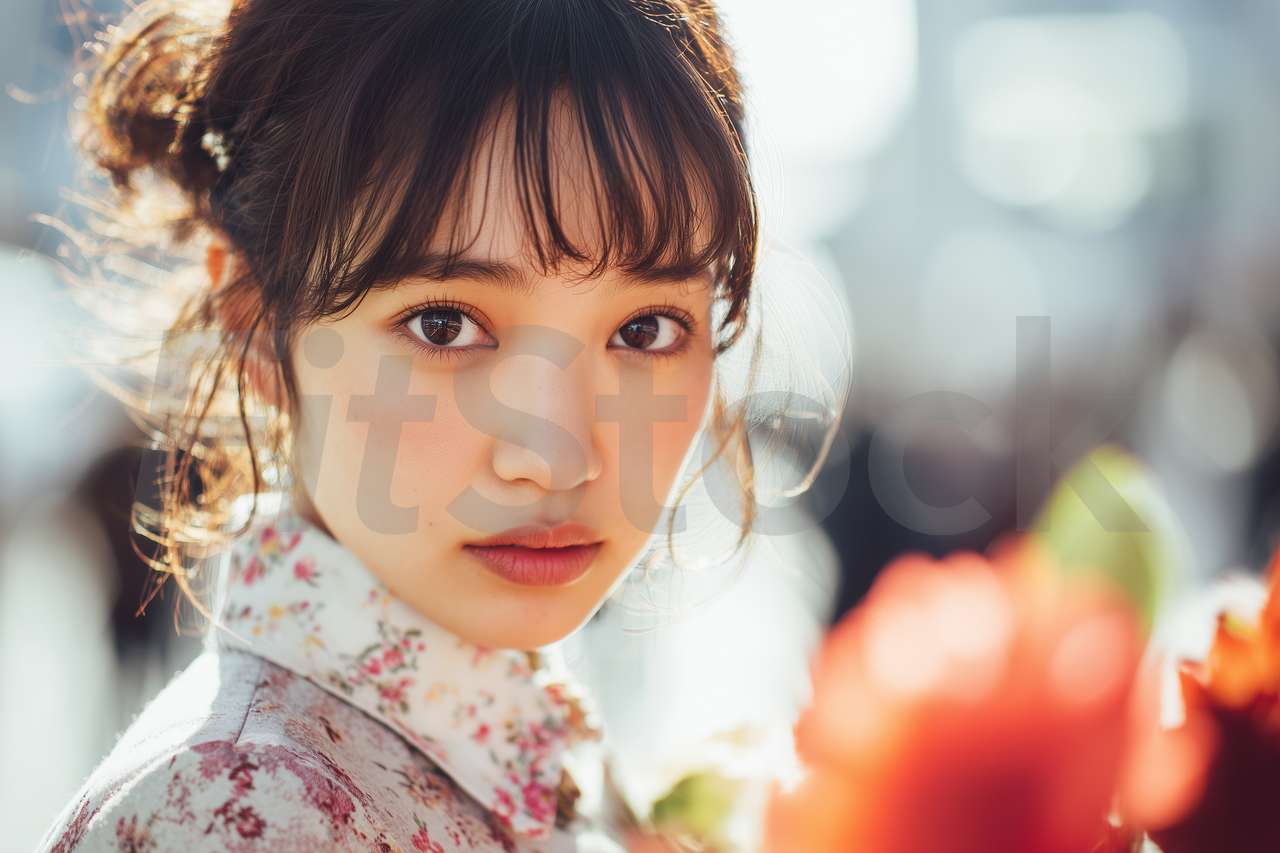 光を浴びた日本人女性の真摯な眼差し
