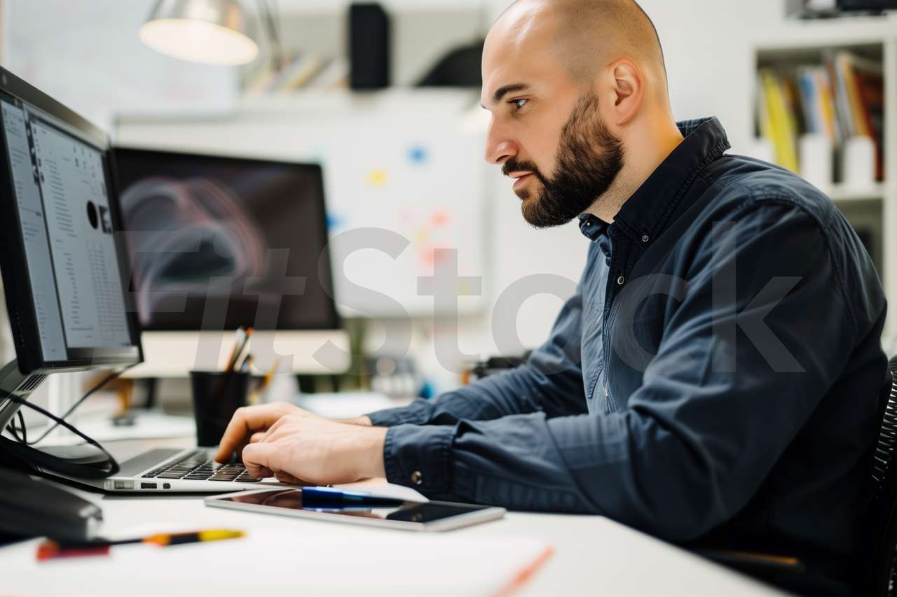 オフィスでPC作業をする男性