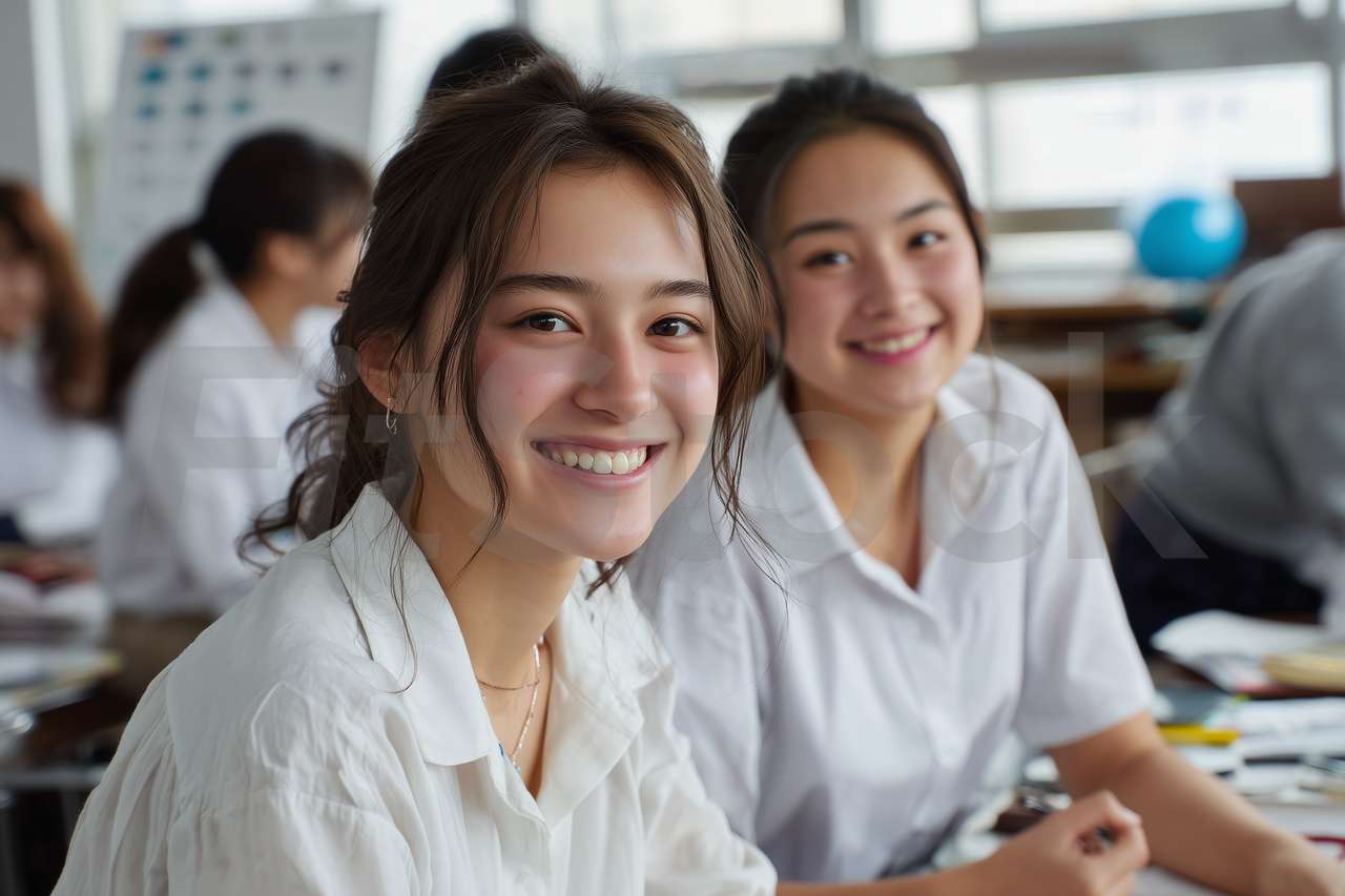 教室で笑顔を見せる女子学生たち