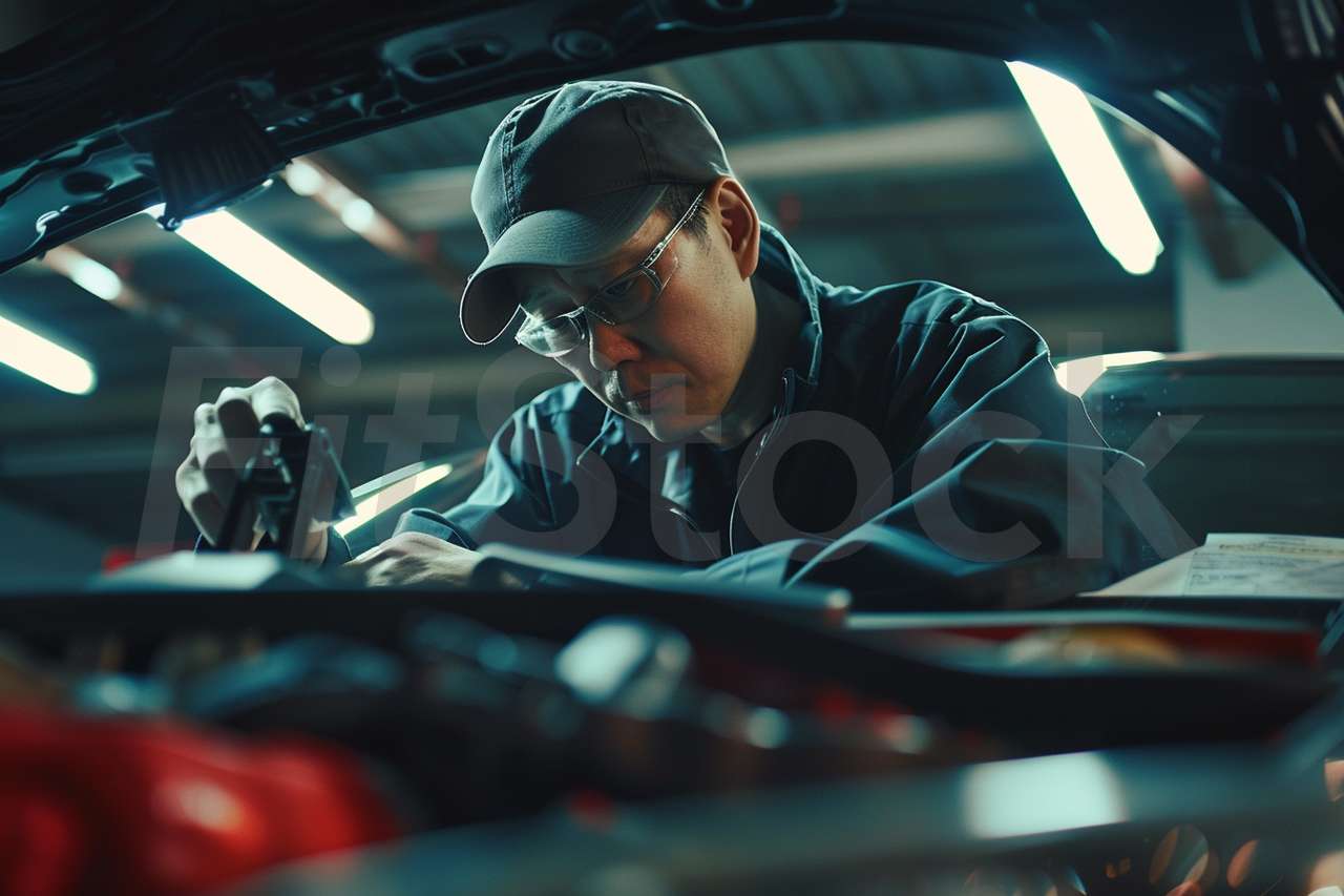 自動車のエンジンを整備する整備士