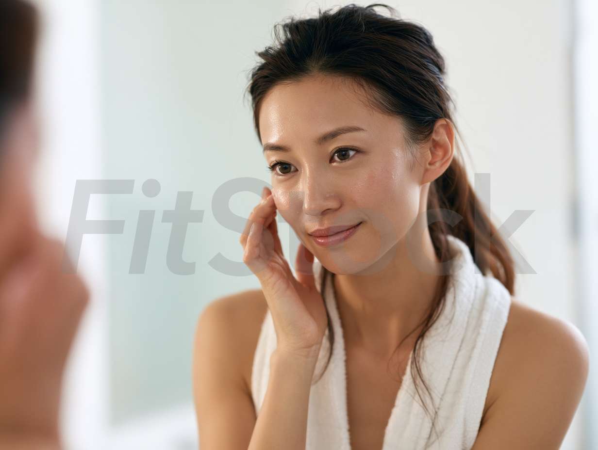 スキンケアをする美しい女性