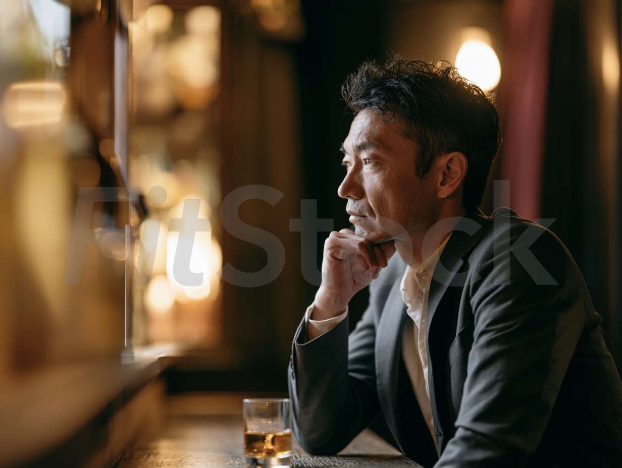 バーで物思いにふける男性