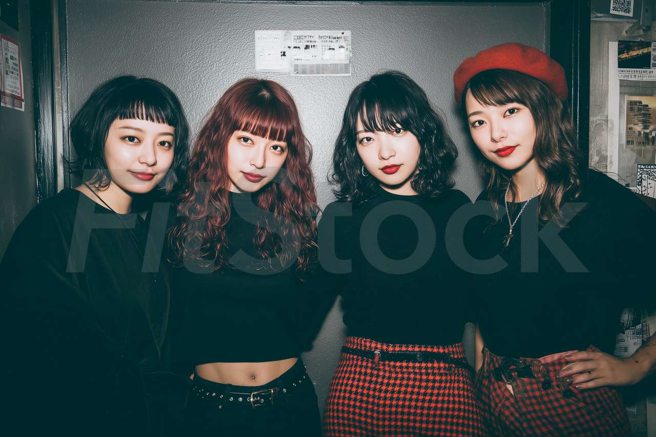 黒い服を着たスタイリッシュな4人の女性グループ