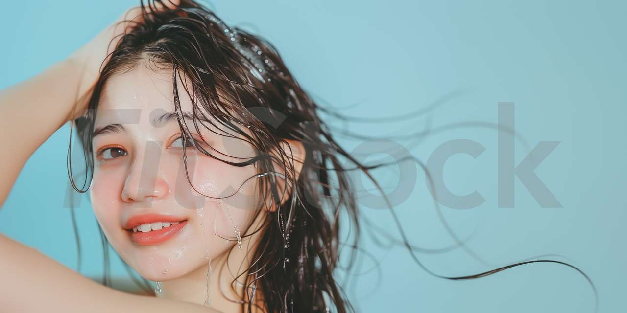 水に濡れた髪の美しい女性
