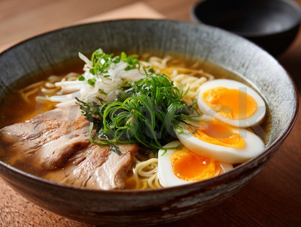 美味しそうなチャーシューと卵の醤油ラーメン