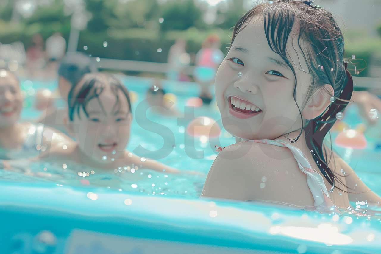 プールで遊ぶ笑顔の子供たち