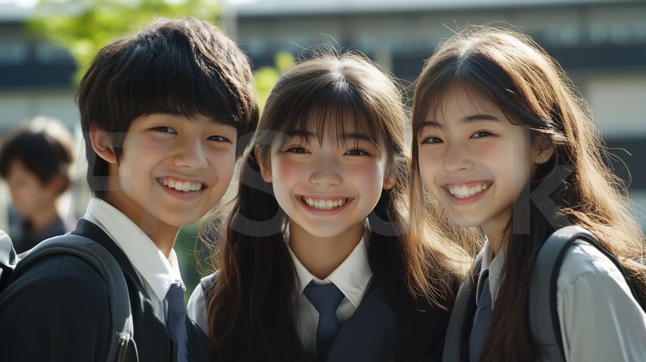 笑顔で並ぶ学生たち