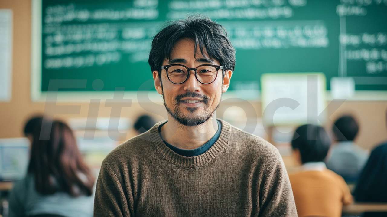 教室で微笑む男性教師