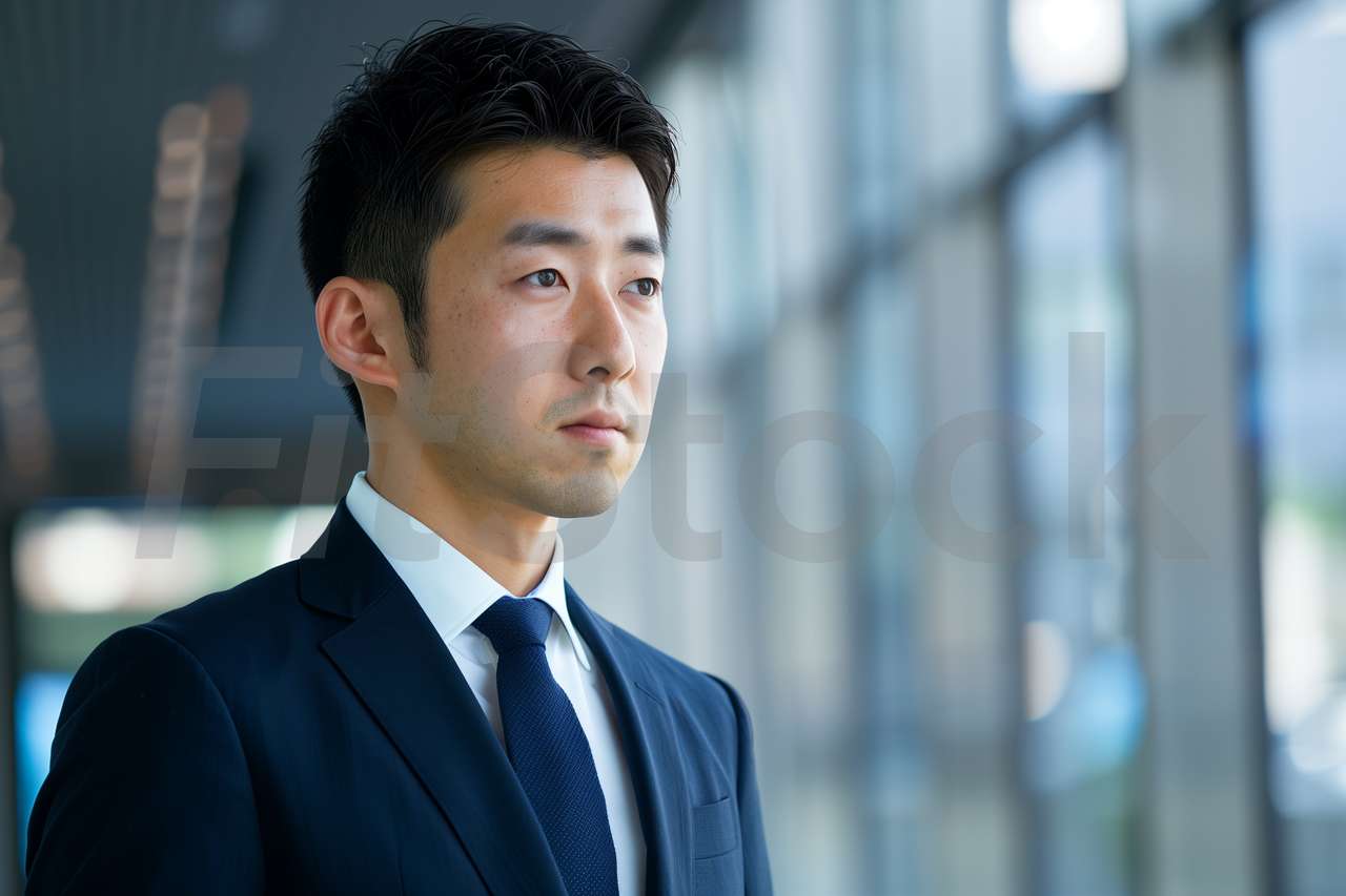 オフィスで真剣な表情を見せる日本のビジネスマン