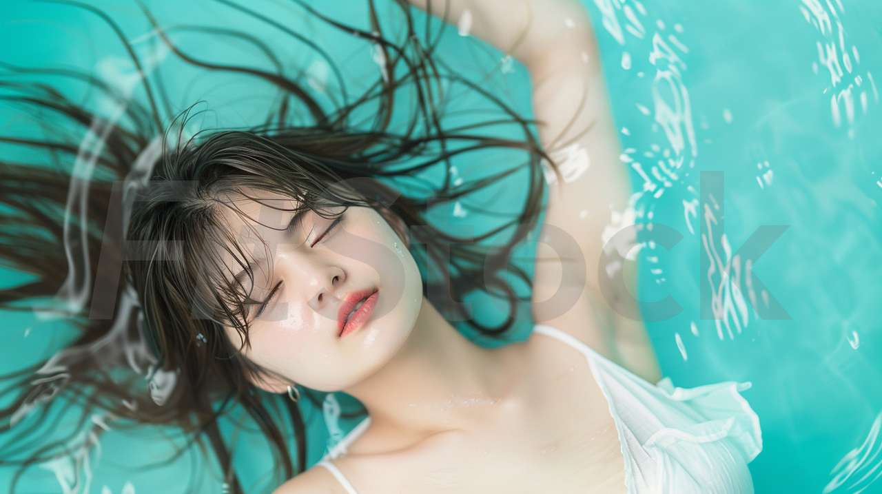 プールに浮かぶリラックスした女性