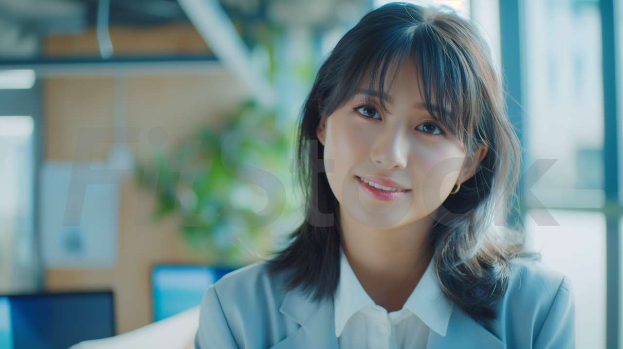 オフィスで微笑むプロフェッショナルな日本人女性