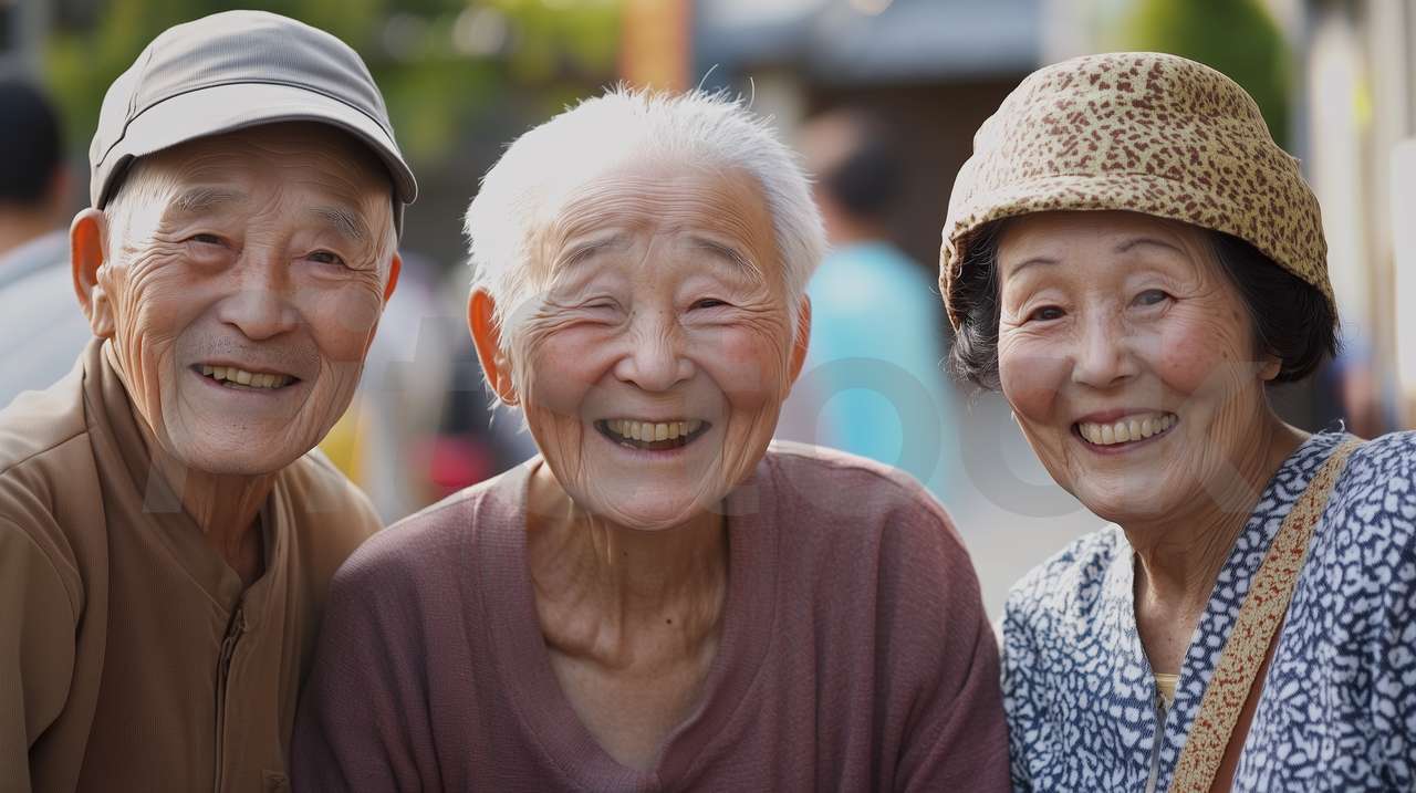 笑顔で寄り添う幸せそうな高齢者たち