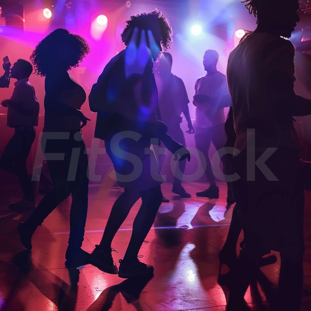 ナイトクラブで楽しそうに踊る若者たちのシルエット