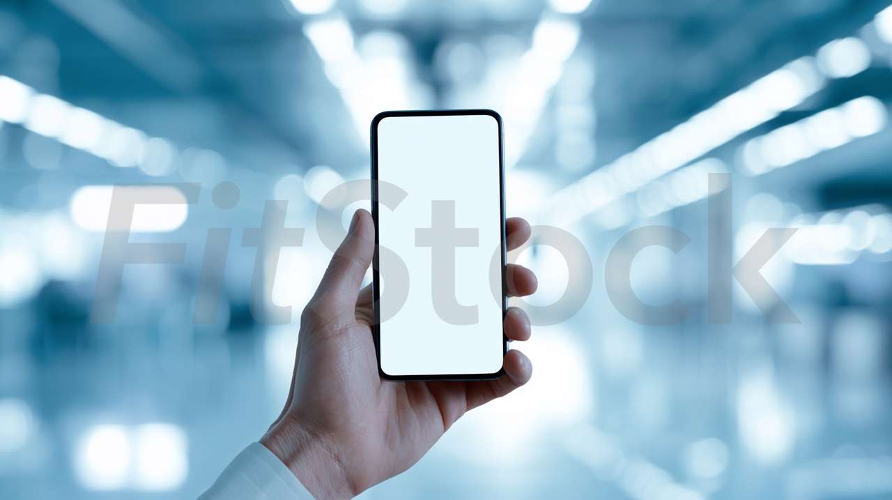 スマートフォンを持つ手(画面白抜き)