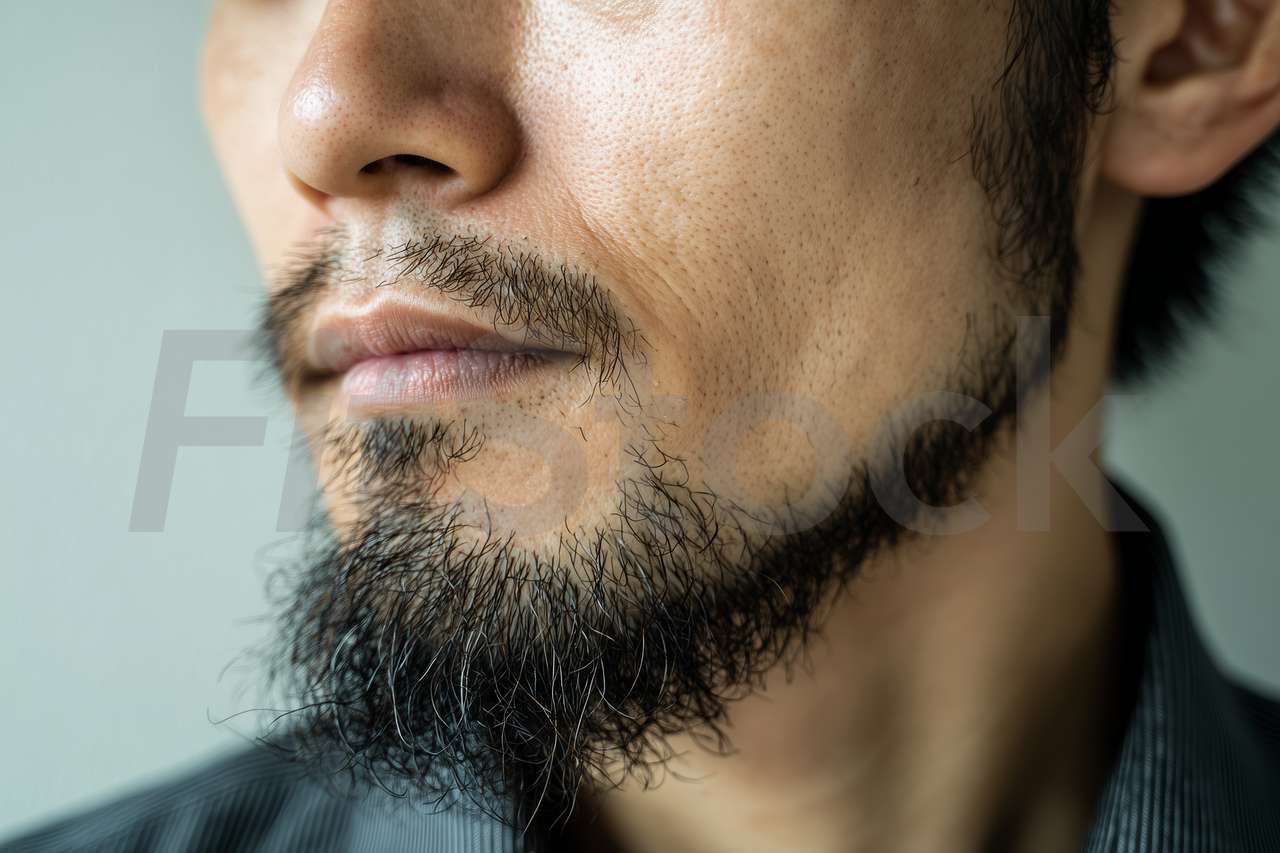 無精髭を蓄えたアジア人男性のクローズアップ