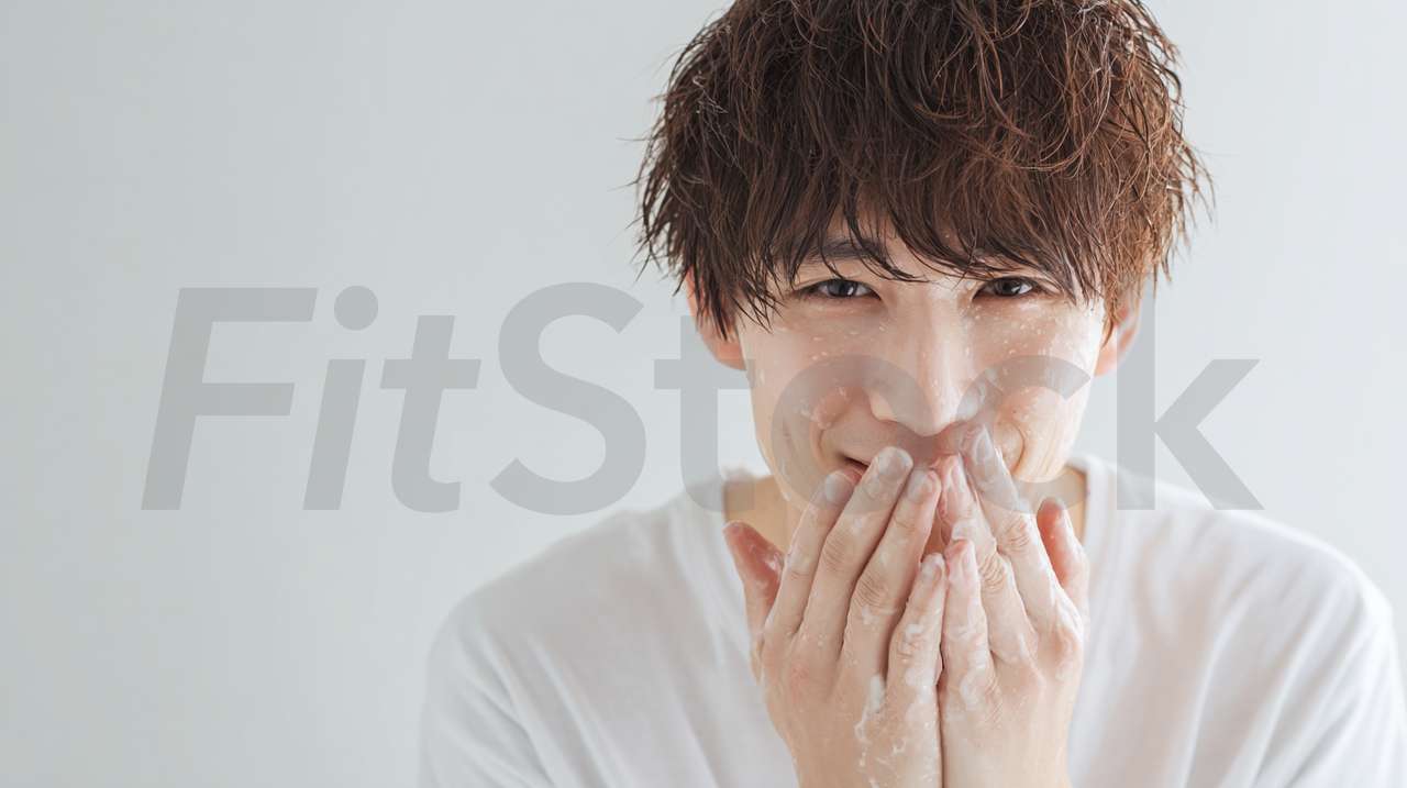 洗顔をする清潔感のある男性