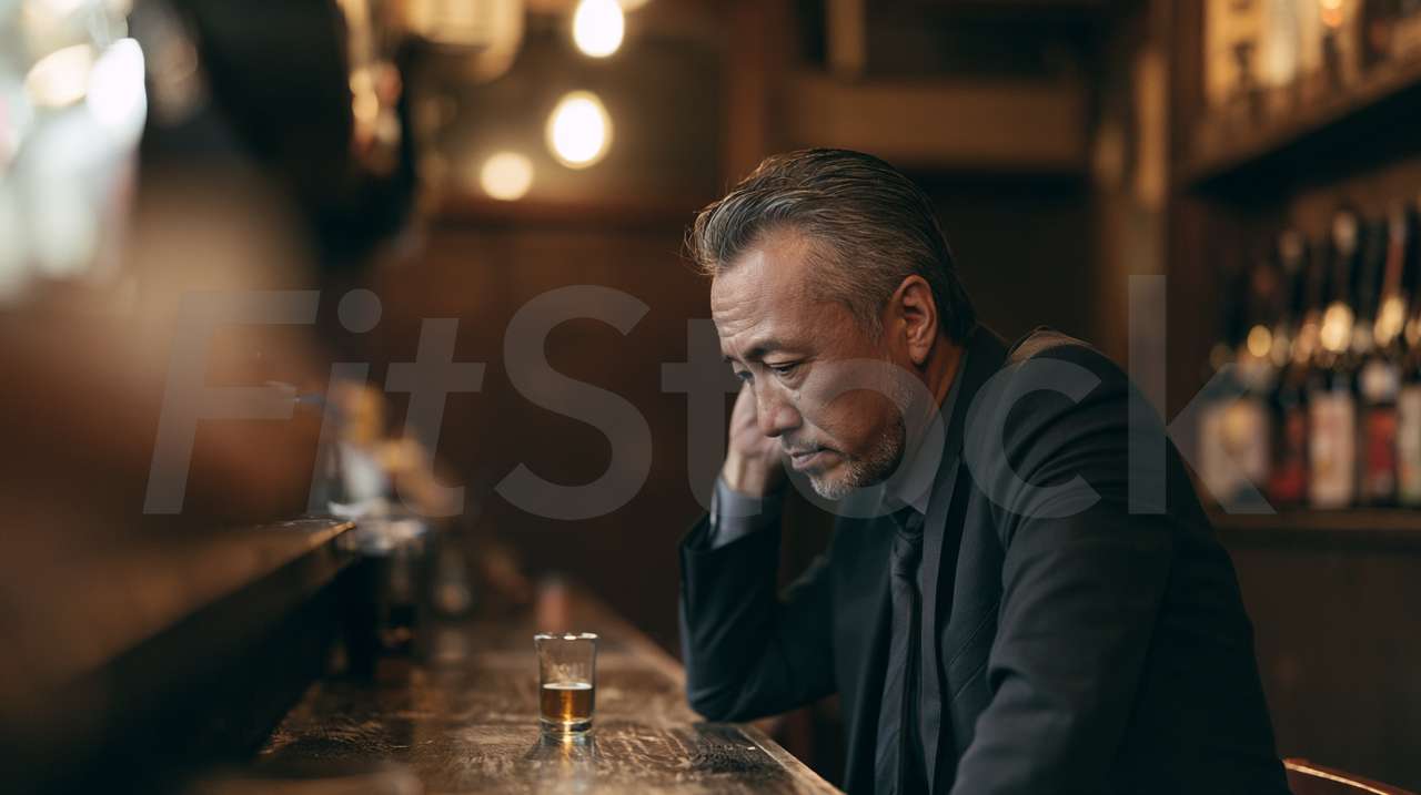 バーで一人で飲む中高年男性