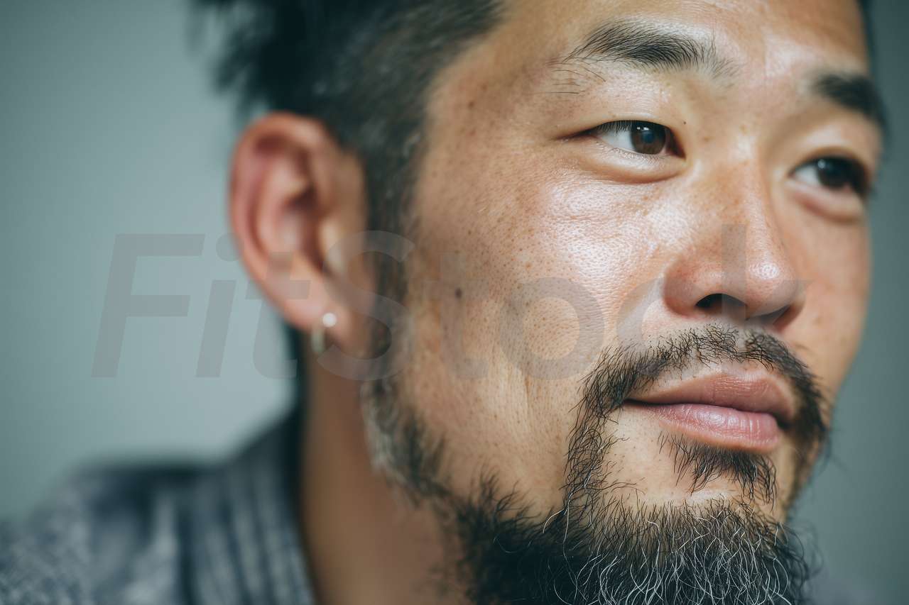 髭を蓄えたアジア人男性の横顔