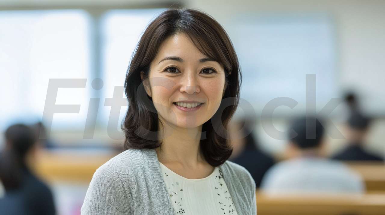 オフィスで微笑む日本人女性