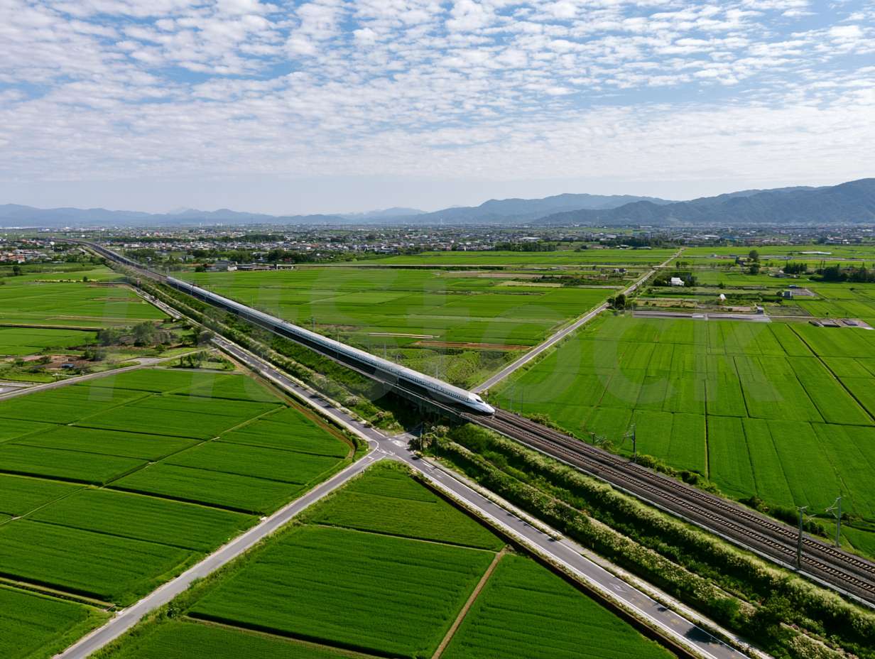田園風景の中を走る日本の高速鉄道