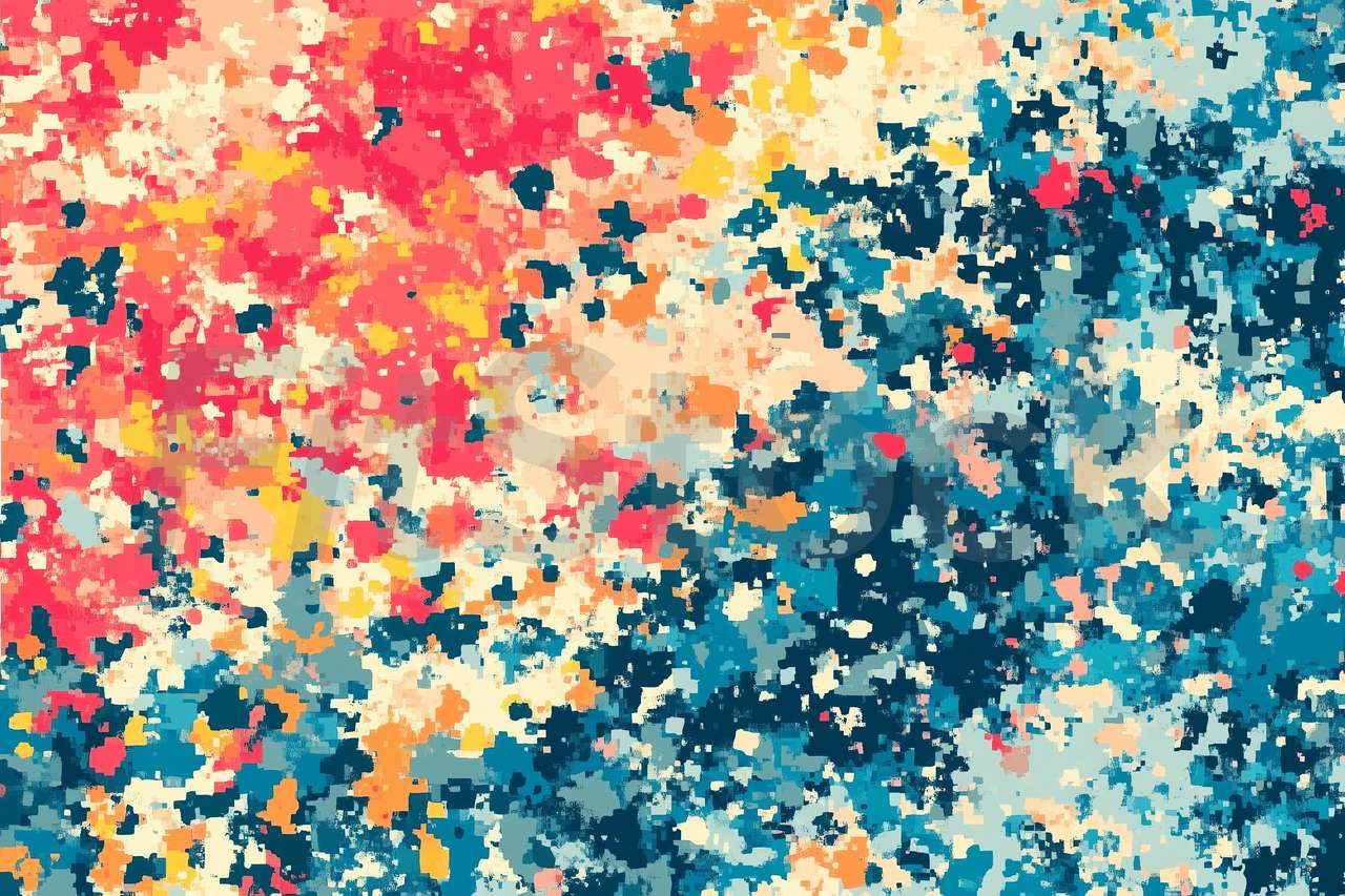 鮮やかな色彩が混ざり合う抽象的なピクセルアート
