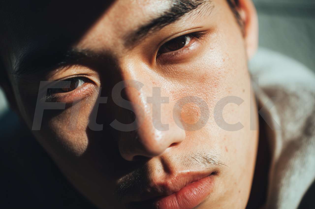光と影のアジア人男性ポートレート