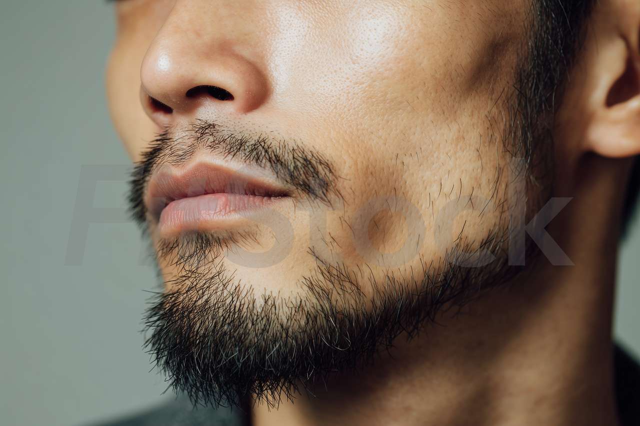 無精髭を生やした男性の横顔