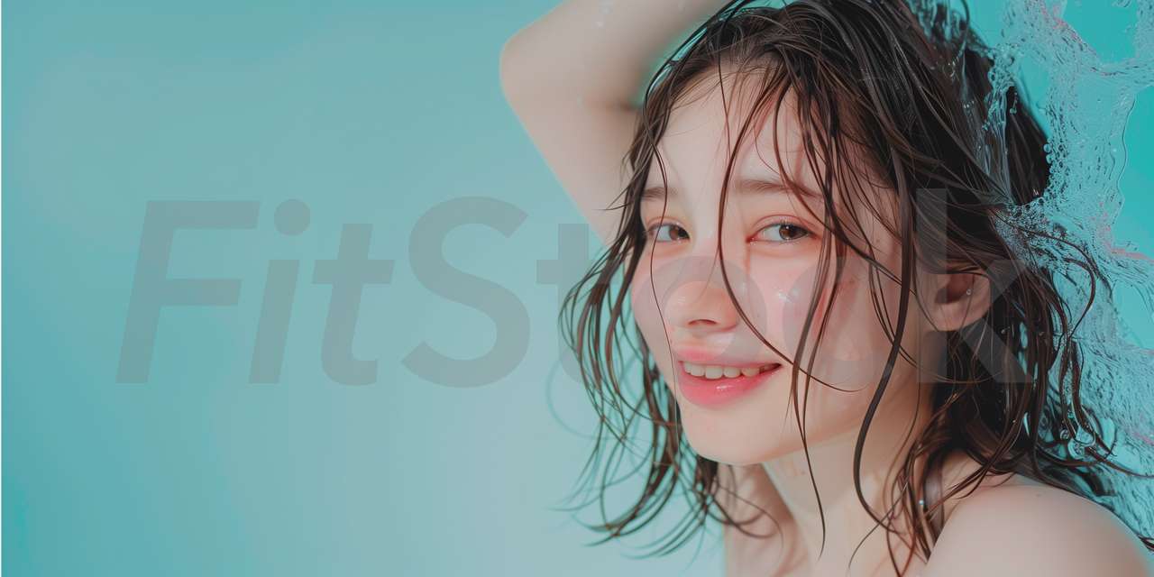 水に濡れた髪で微笑む美しい女性