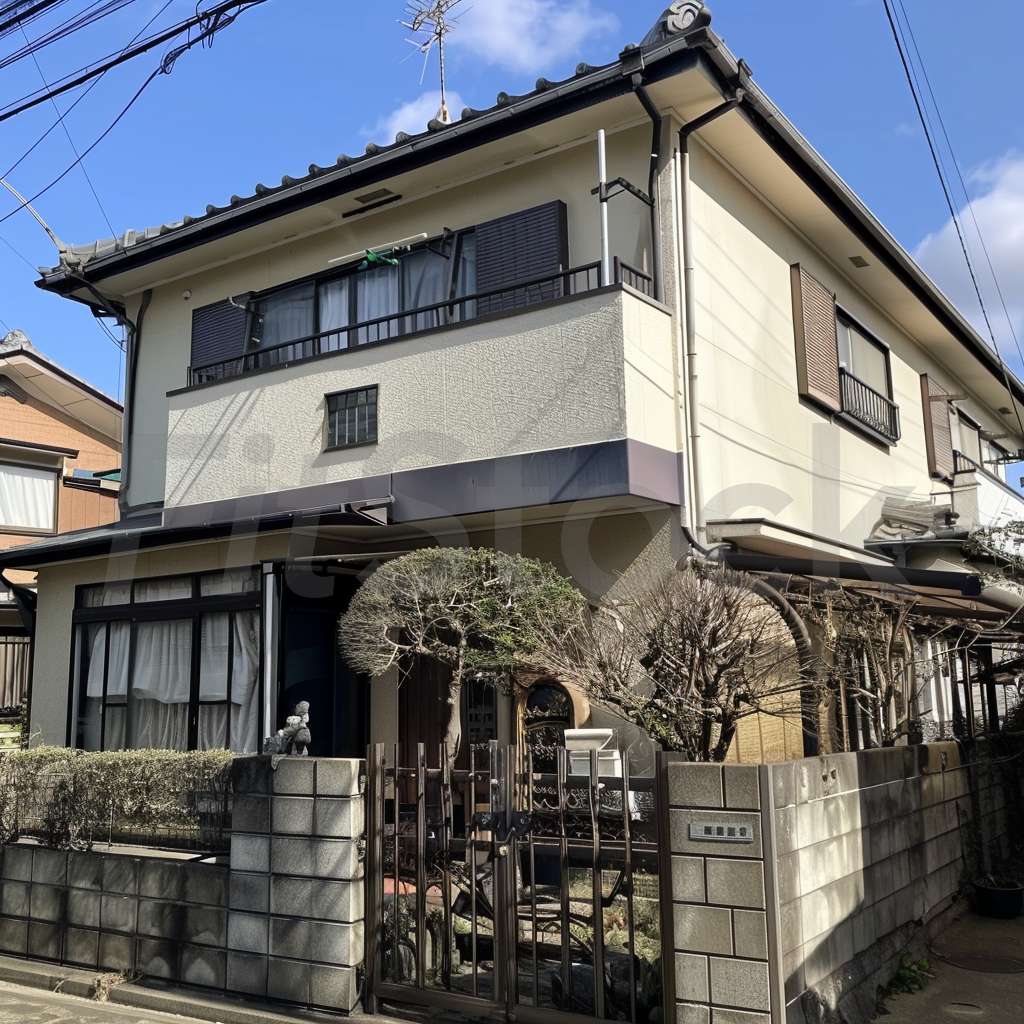 日本の一般的な住宅街にある二階建ての一軒家