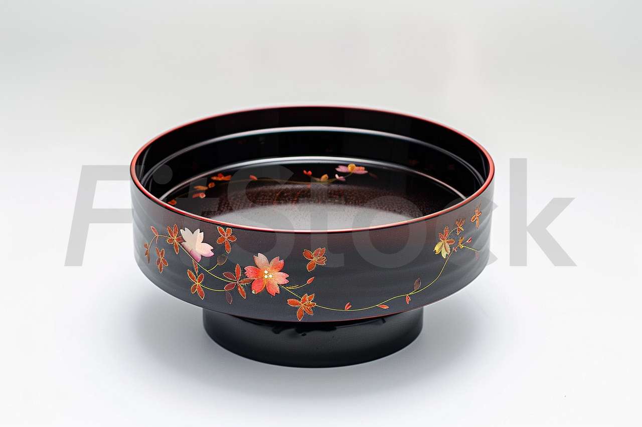 桜の絵柄が描かれた美しい漆器の菓子鉢