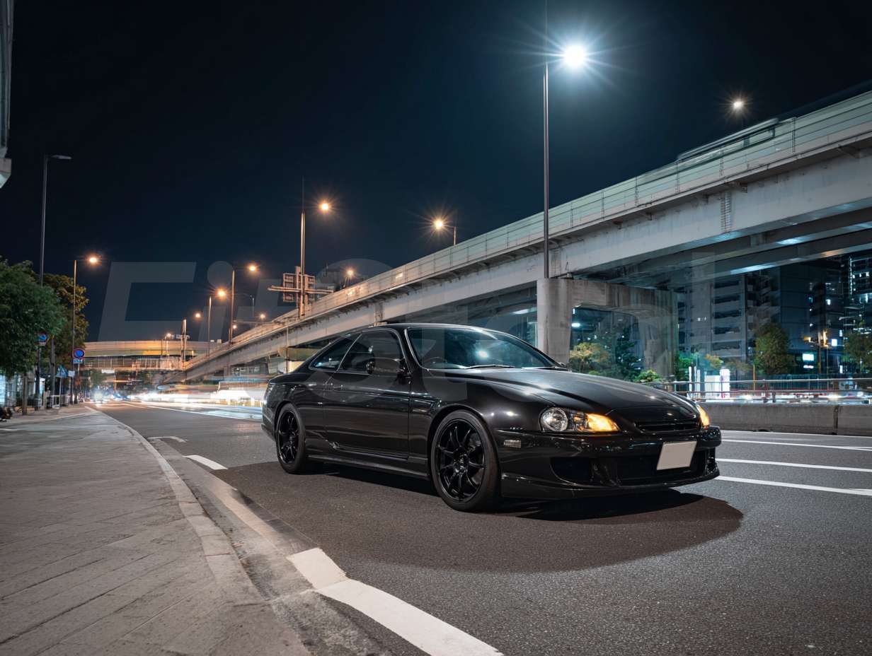 都会の夜道を走る漆黒のスポーツカー