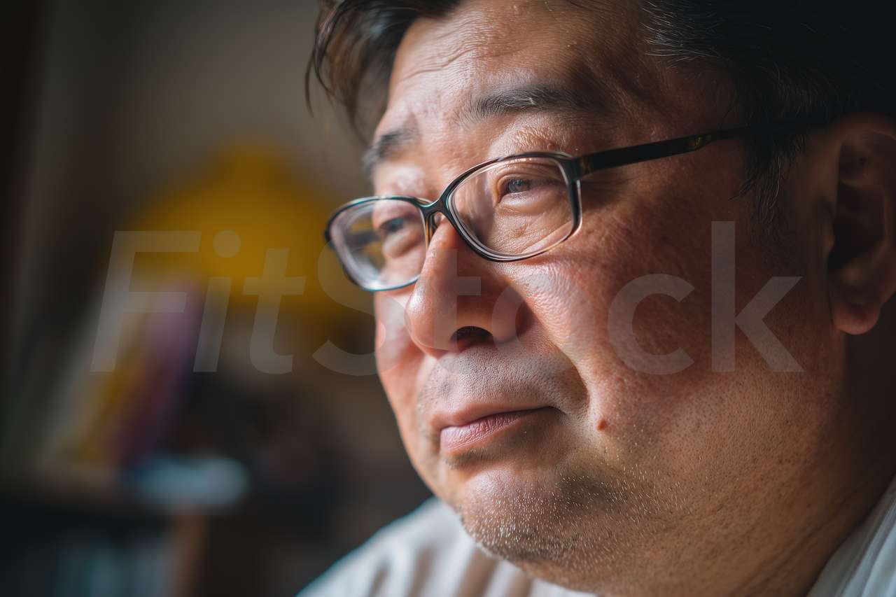 眼鏡をかけた中年男性の横顔