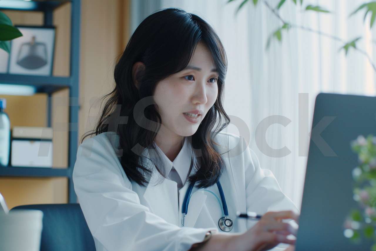 パソコンで作業をする女性医師
