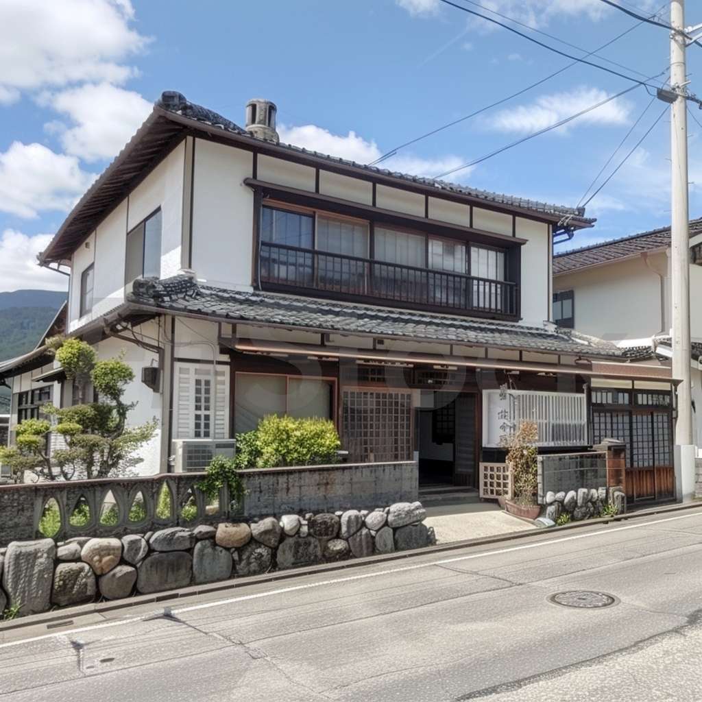 日本の伝統的な家屋と石垣の町並み