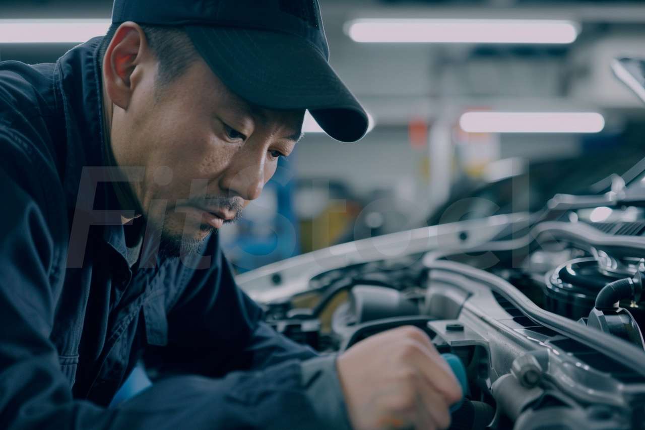 自動車整備工場で働く整備士