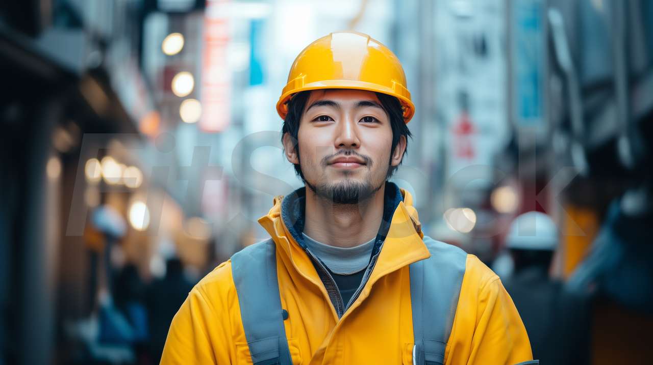 建設現場で働くアジア人男性