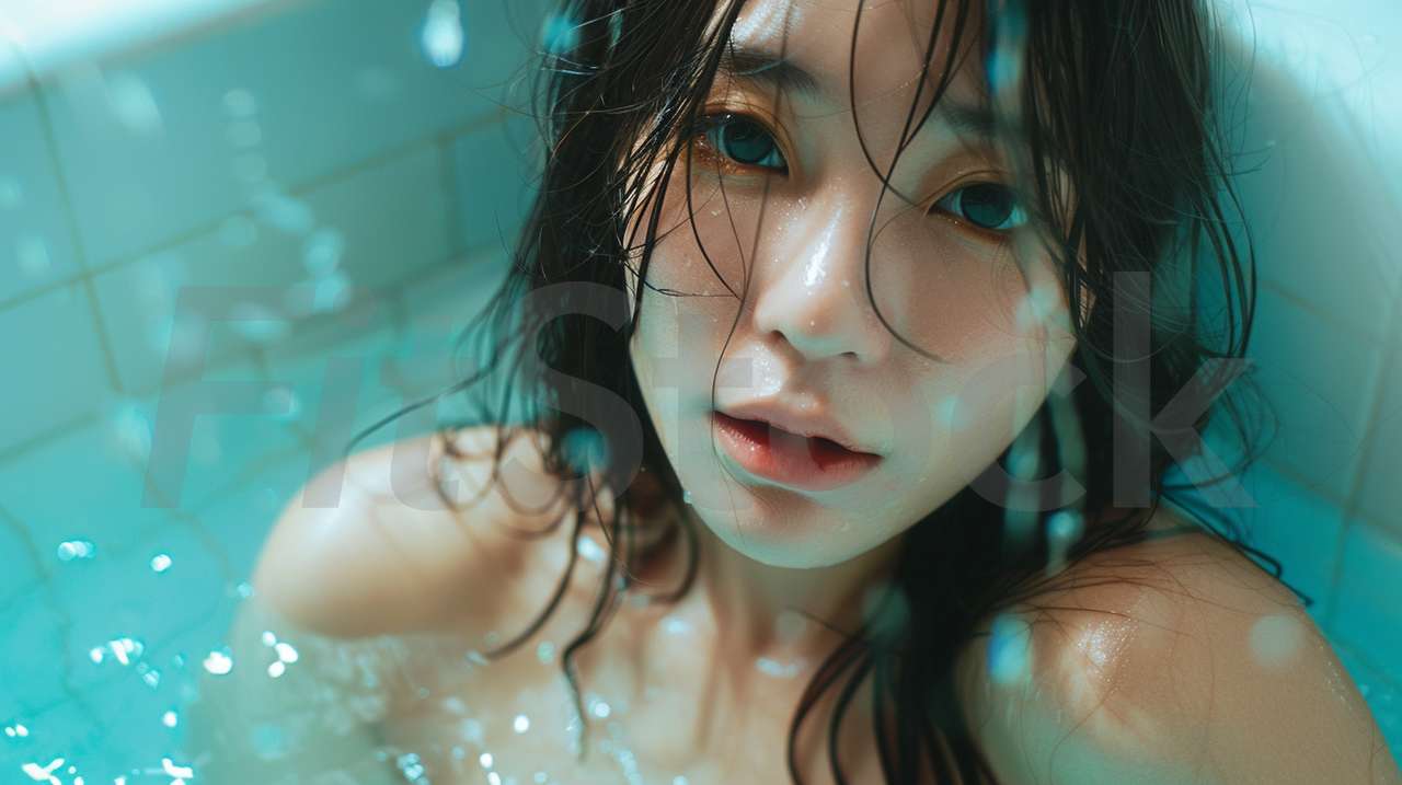浴槽でリラックスする濡れた髪の女性