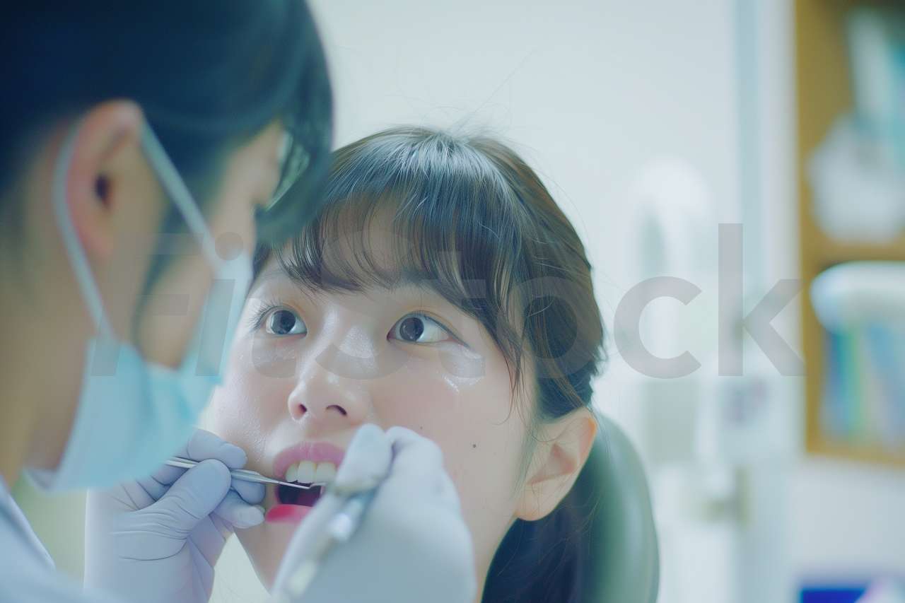 歯科検診を受ける女性