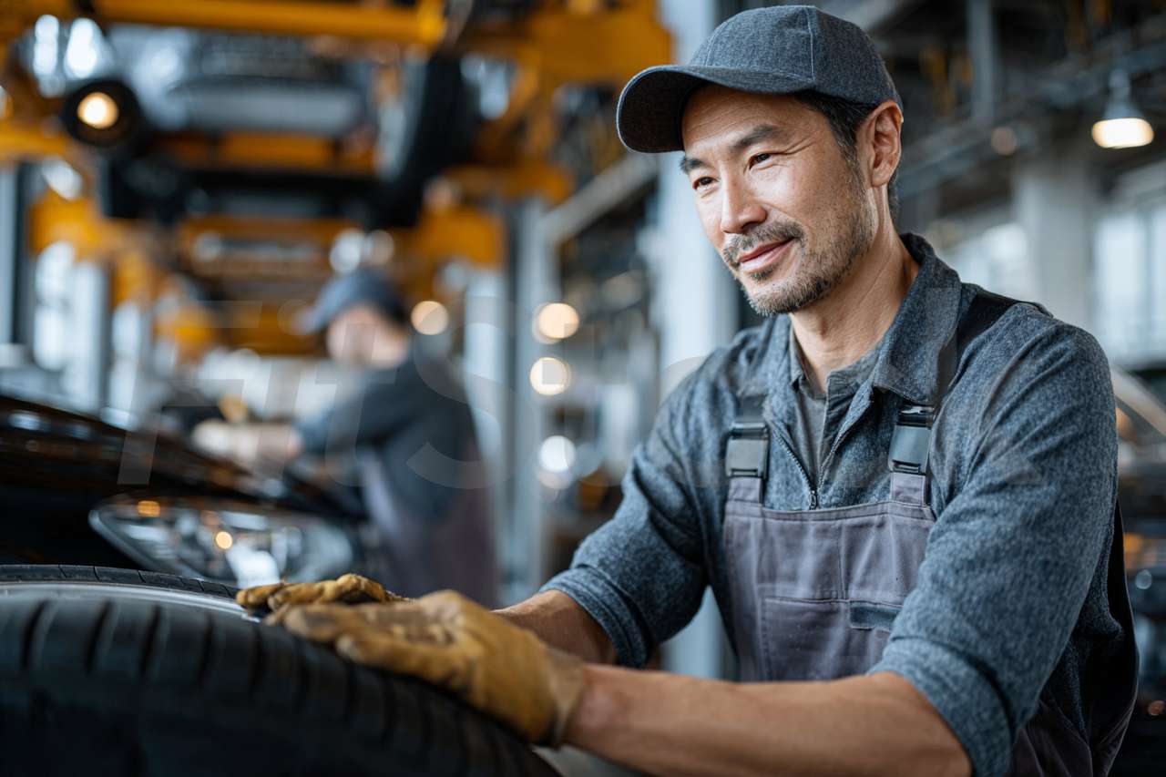 自動車整備工場で働く男性メカニック