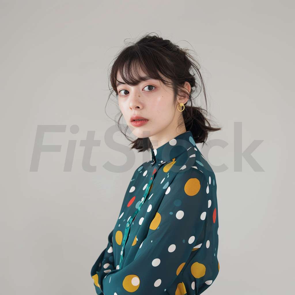 緑のドット柄ブラウスを着た女性のポートレート