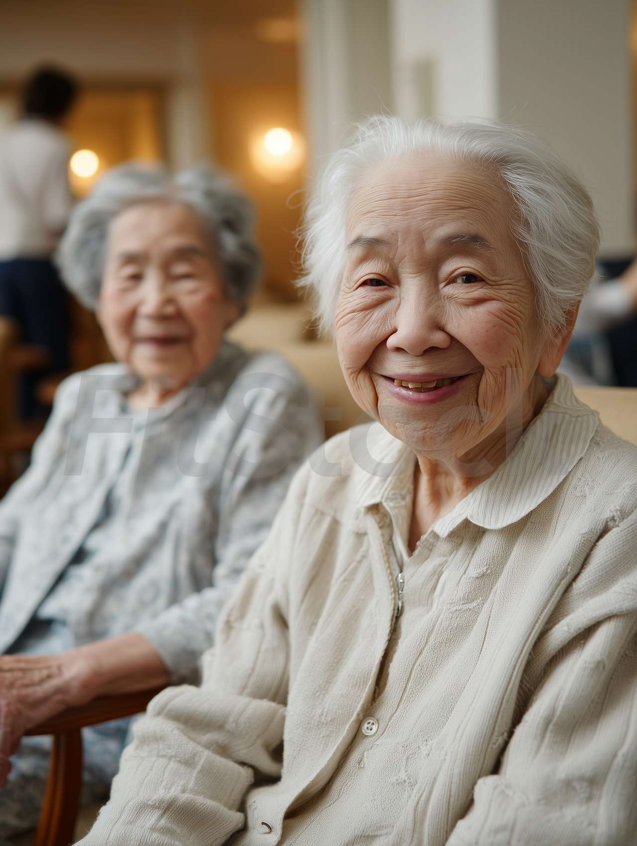穏やかな表情で微笑む二人の高齢女性