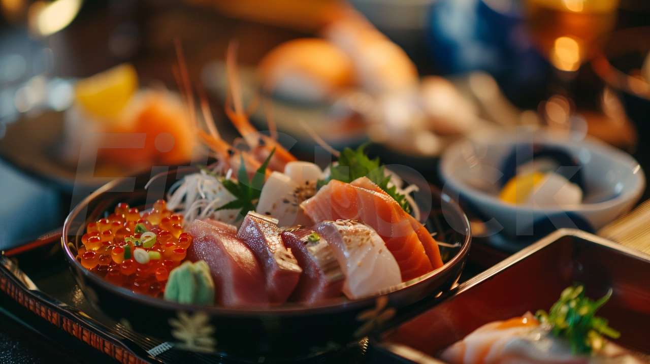 新鮮な海鮮丼の盛り合わせ