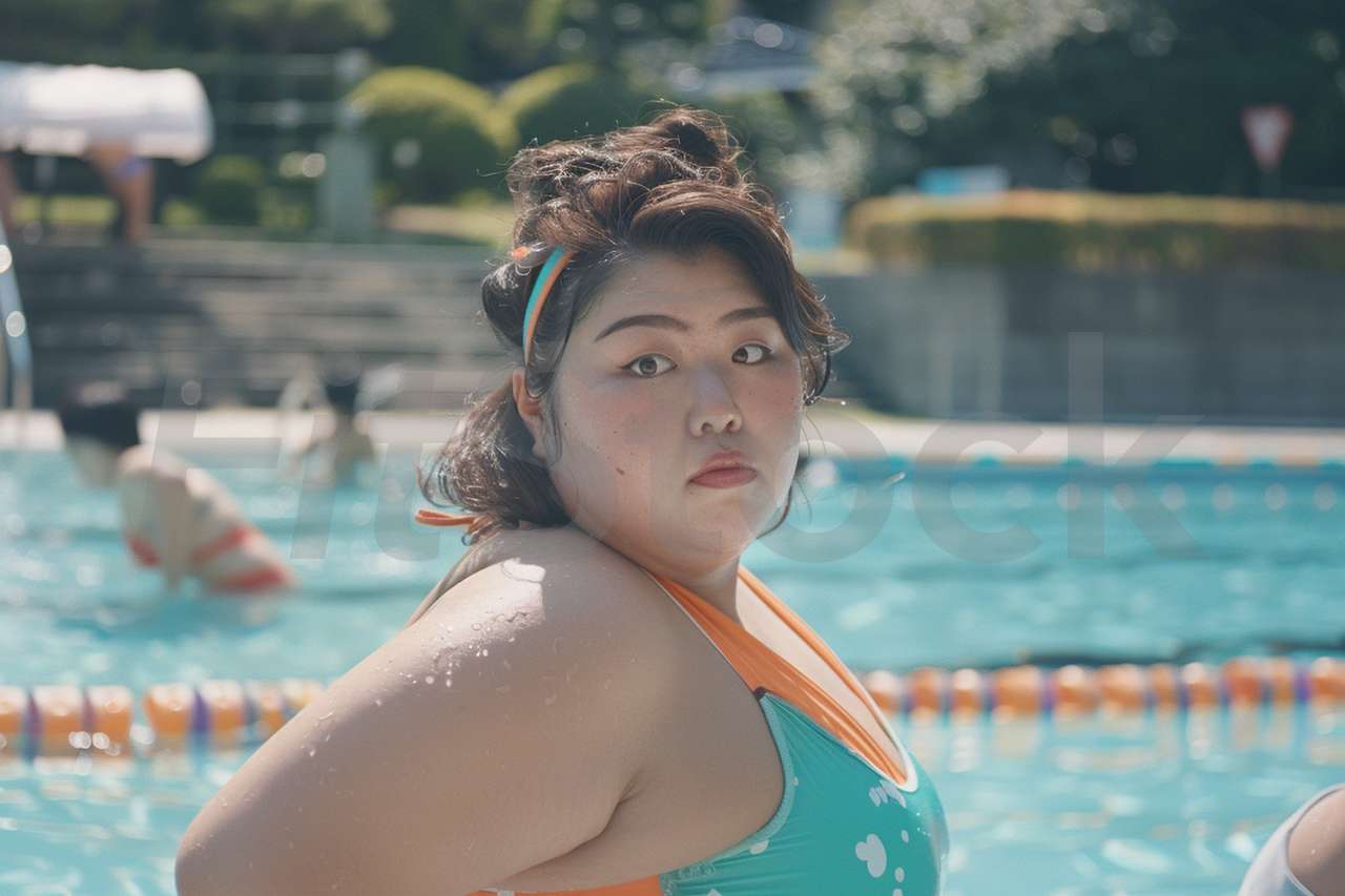 プールで水泳を楽しむ女性