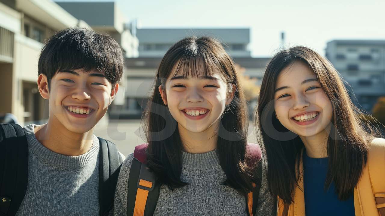 学校で笑顔を見せる日本の学生たち
