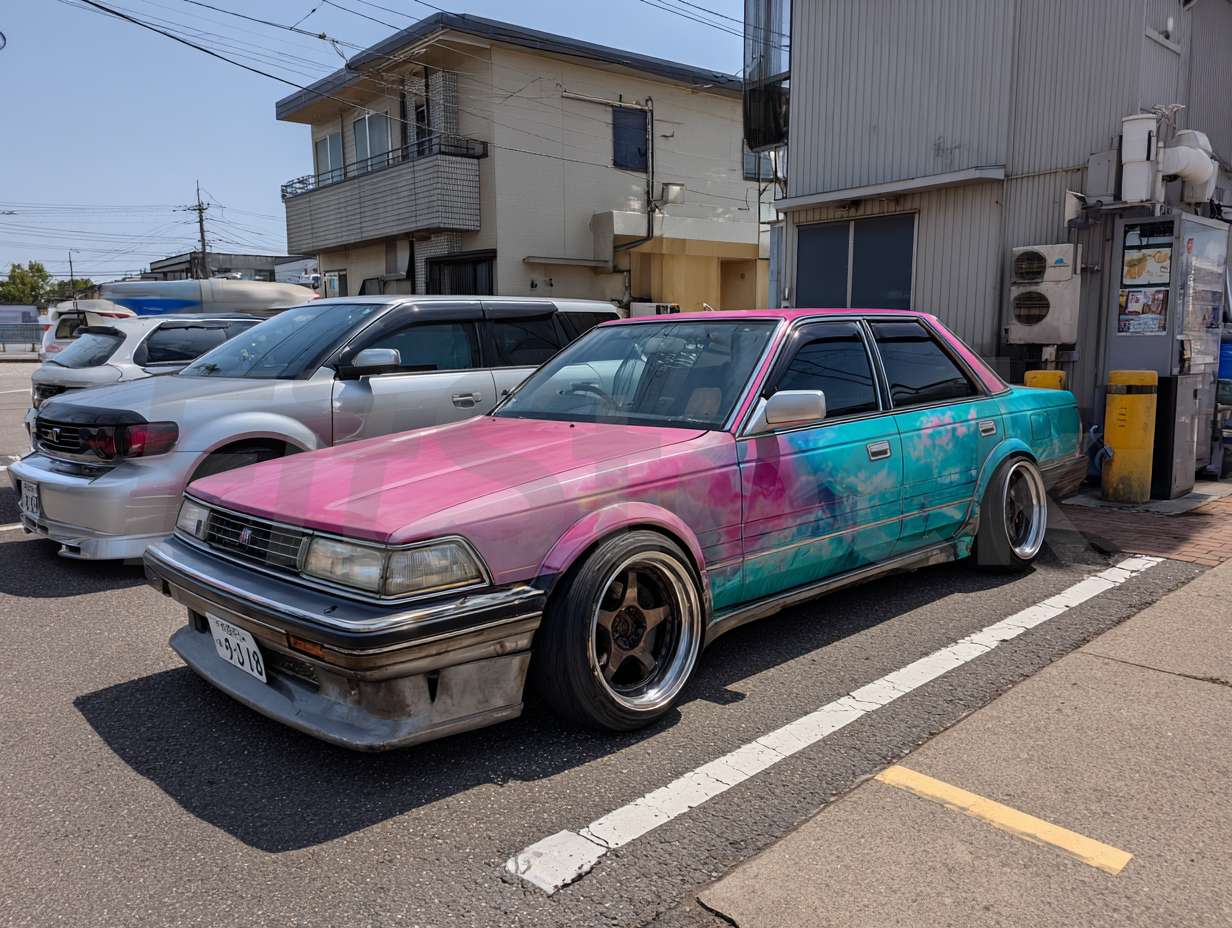 鮮やかなグラデーションカラーのカスタムセダン