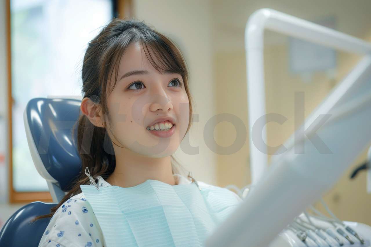 歯科医院で診察を受ける若い女性