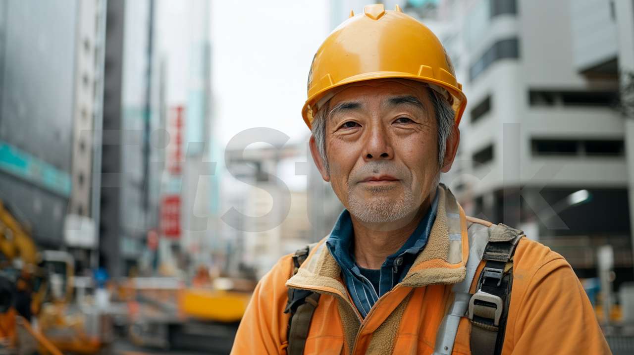 建設現場で働くシニア男性の作業員