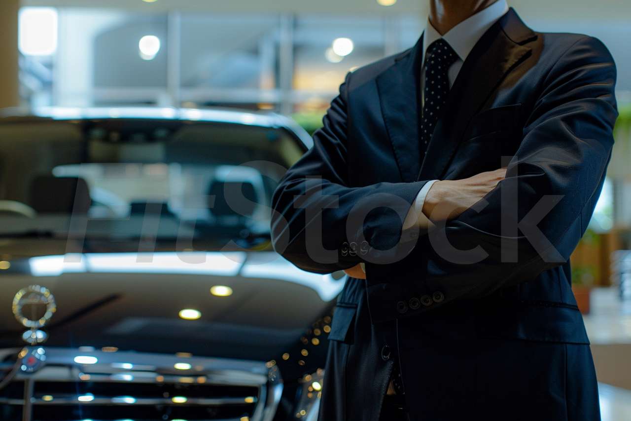 高級車とスーツ姿の男性