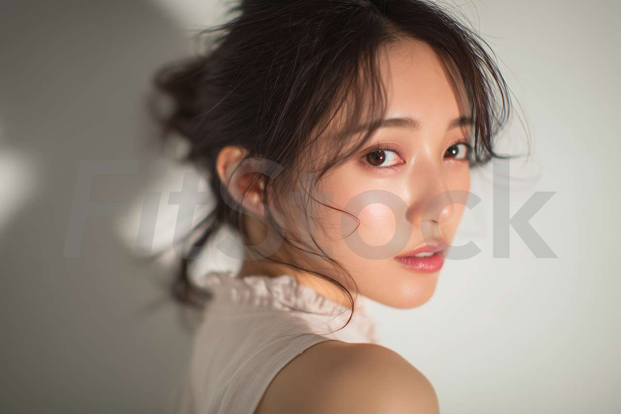 振り返る美しい日本人女性のポートレート